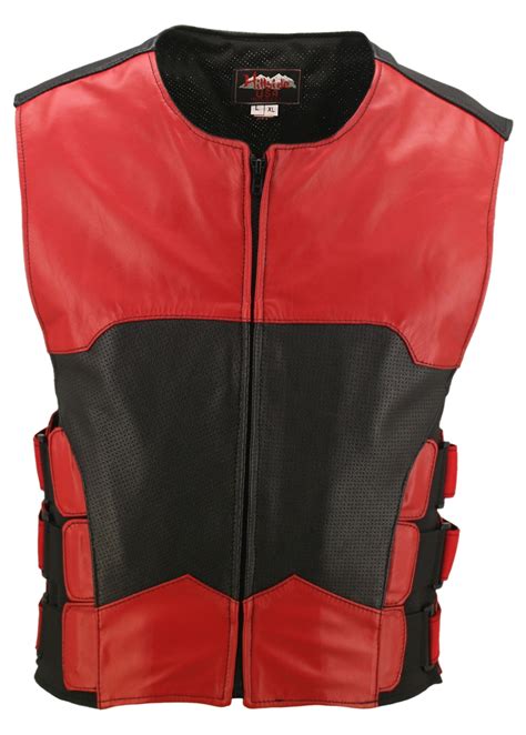 The Interceptor Ventilated Leather Vest Redblack Custom Ma