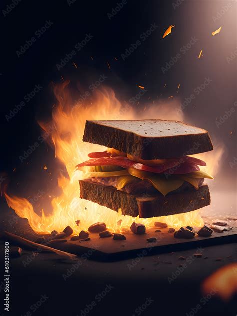 Fiery Sandwich Our Image Showcases A Mouthwatering Fire Sandwich With