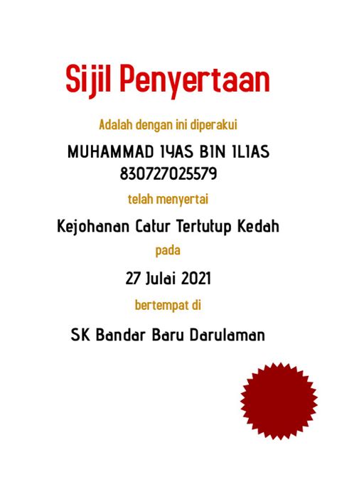 Sijil Penyertaan Template Postermywall