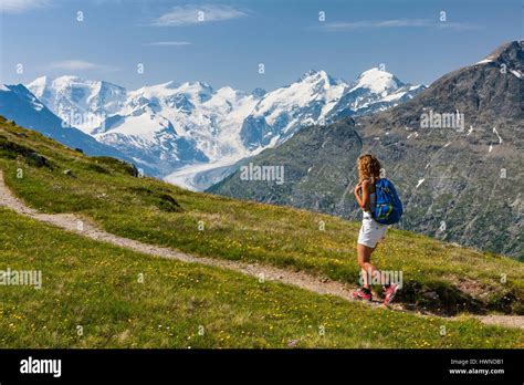 Switzerland, Graubunden Canton, Saint Moritz, Engadin, Bernina Range ...