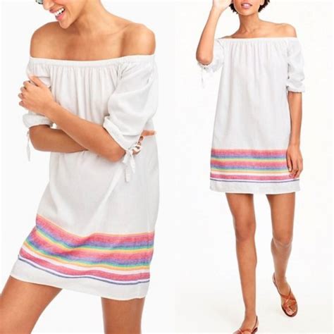 J Crew Dresses J Crew Off Shoulder Rainbow Stripe Linen Blend