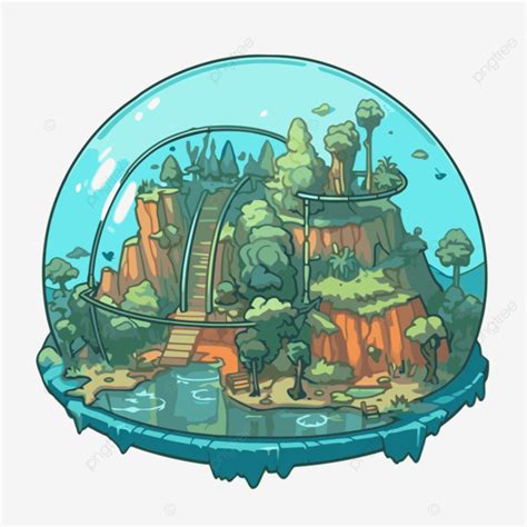 Biosphere Clipart Cartoon Earth With Islands And Trees Inside A Glass Globe Vector, Earth ...