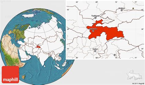 Satellite Location Map Of Tajikistan Highlighted Continent