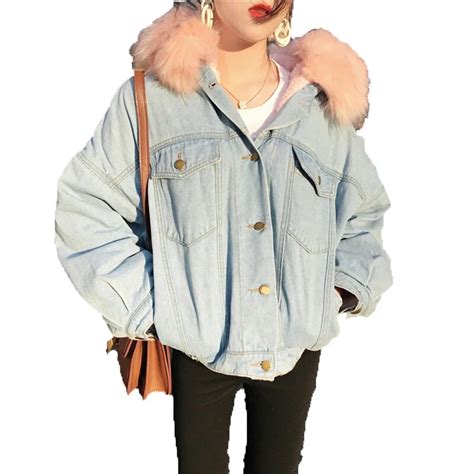 KULAZOPPER Women Autumn Winter Warm Coat Thicken Lambswool Padded Denim