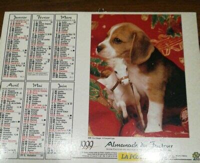 CALENDRIER PTT Almanach Du Facteur Poste 1999 Chien Chiot BEAGLE Chat