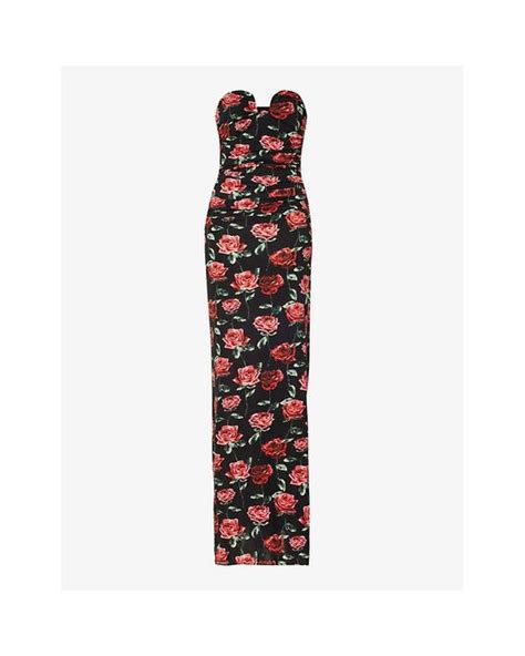 Magda Butrym Floral Print Strapless Stretch Woven Maxi Dress In Red Lyst