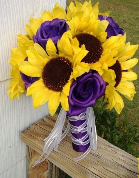 Sunflower With Purple Rose Wedding Bouquet Ideas Silk Flower