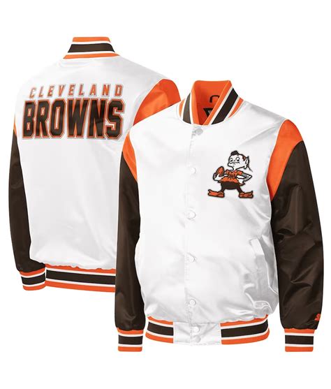 Throwback Warm Up Pitch Cleveland Browns White And Brown Jacket