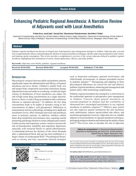 PDF Enhancing Pediatric Regional Anesthesia A Narrative Review Of