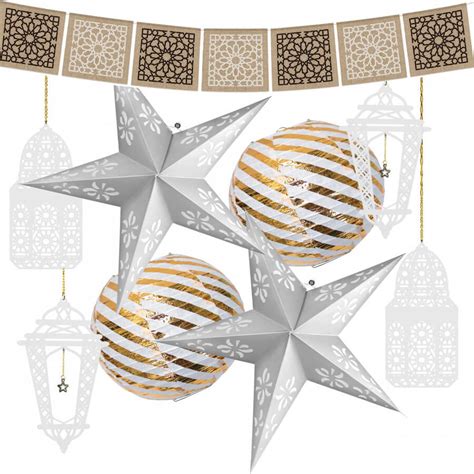 Bunting Silver Stars Lanterns Decoration Cazaar