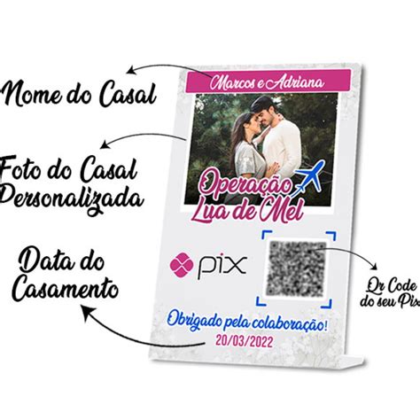 Placa Qr Code Pix Personalizada Casamento Lua De Mel Display