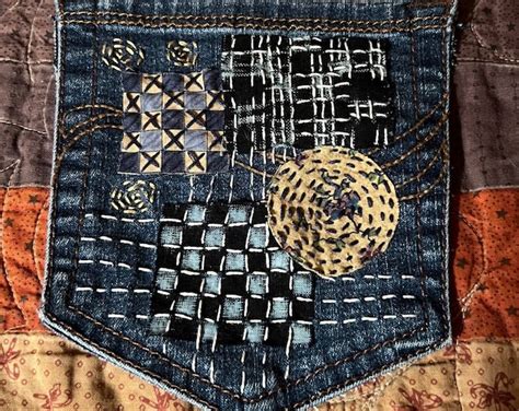 Denim Boro Patch Sashiko Stitched From Recycled Jeans Pocket Etsy