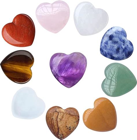 10 Pcs Chakra Stones Healing Crystals Set Natural Heart Shaped Stones