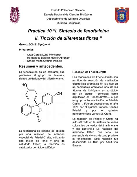 Sintesis De Fenoftaleina Y Tincion De Diferentes Fibras Practica