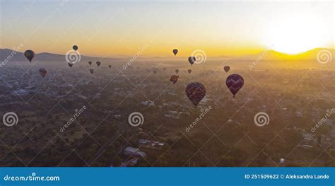 Sunrise On Hot Air Balloon Over The Teotihuacan Editorial Photography Image Of Balloon