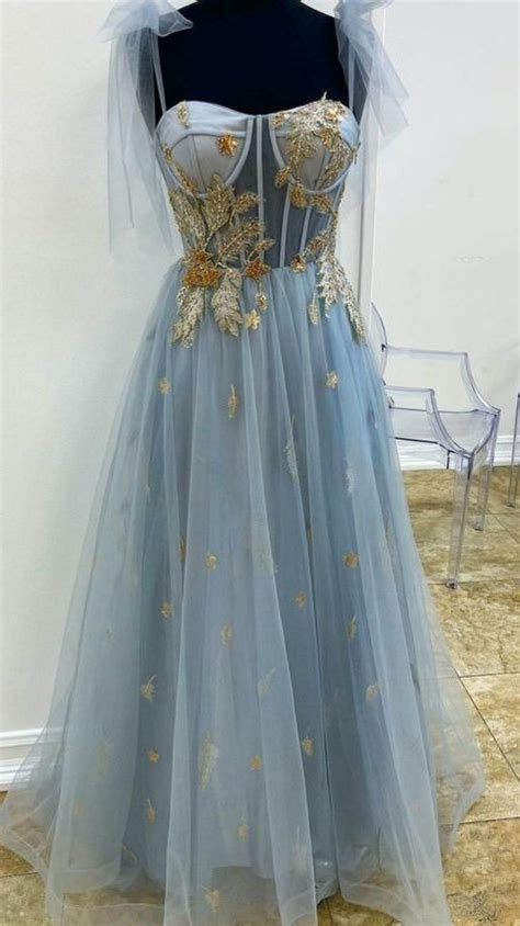 A-line blue and gold appliqed long formal dress prom dress KS5542: An ...