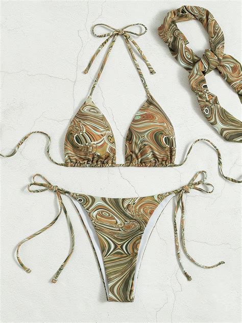 3packs Fluid Pattern Halter Bikini Bandana SHEIN USA