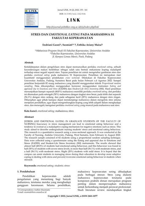 PDF STRES DAN EMOTIONAL EATING PADA MAHASISWA S1 FAKULTAS KEPERAWATAN