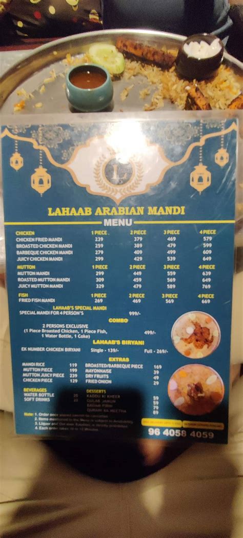 Menu At Lahaab Arabian Mandi Hyderabad