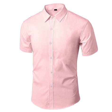 Men Short Sleeve Shirts Casual Formal Slim Fit Shirt Top Solid Button