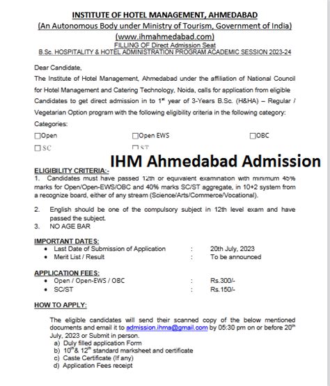 IHM Ahmedabad Admission 2024 Eligibility Criteria, Fee & Date @ihmahmedabad.com