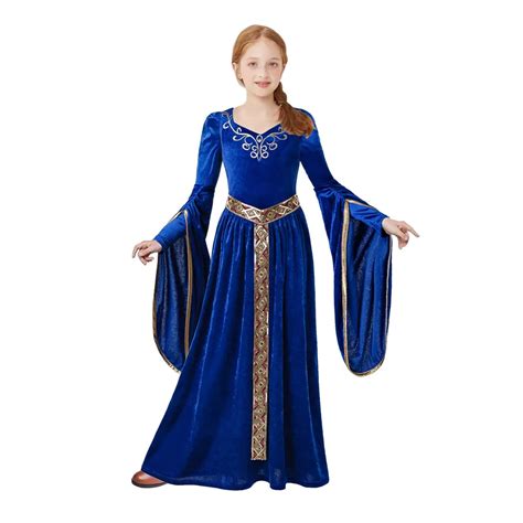 Pettigirl Long Vintage Girls Dress Medieval Blue Princess Costume