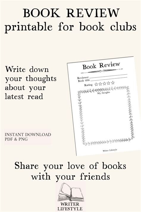 Book Review Template Book Club Printables Etsy