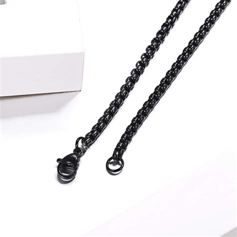 1 3 5mm Collier Homme Acier Plaqué Or 18 Carats Noir avec Boîte à