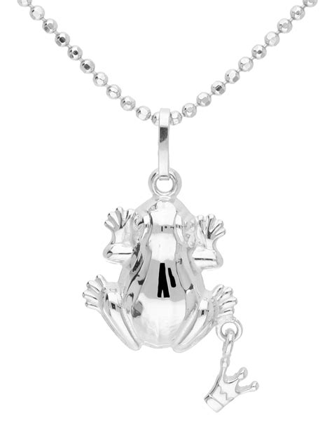 Froschkönig Anhänger Mit Kette Sterling Silber 925 Silberset Frog King