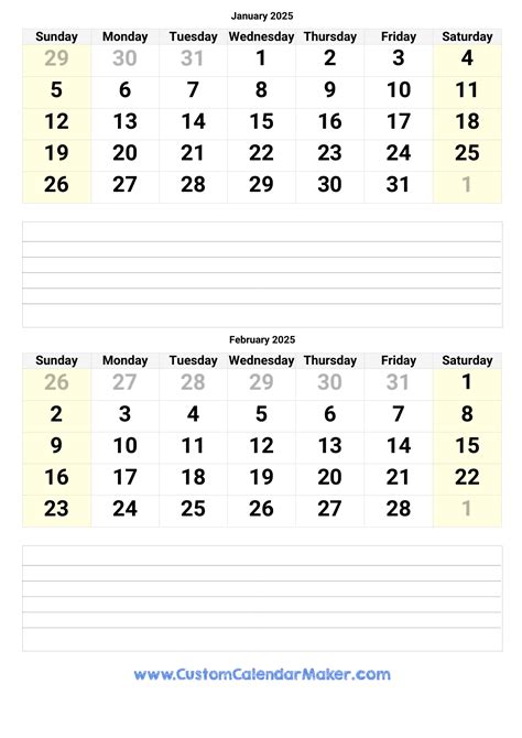 January Feb Calendar 2025 Printable Calendar Irena Lyndsie