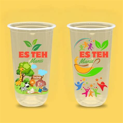 Jual CUP OVAL 18 OZ PRINTING ISI 50 PCS GELAS PLASTIK 18 OZ Motif