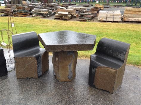 Natural Black Basalt Table And Chairs Garden Stone Furniture Black Basalt