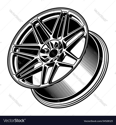 Car Wheels Rims Line Art Silhouette Royalty Free Vector