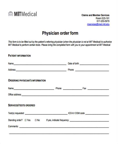 Free 10 Medical Order Forms In Pdf Excel