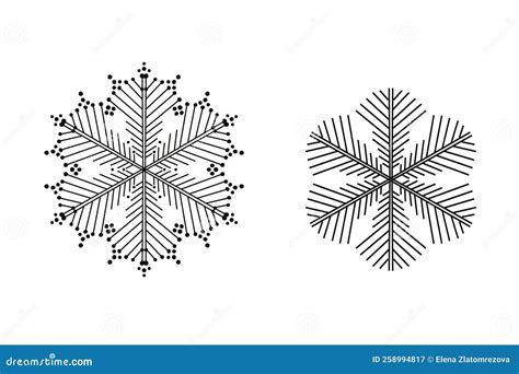 Snowflake Doodle Graphic Hand Drawn Set Black On White Stock Vector