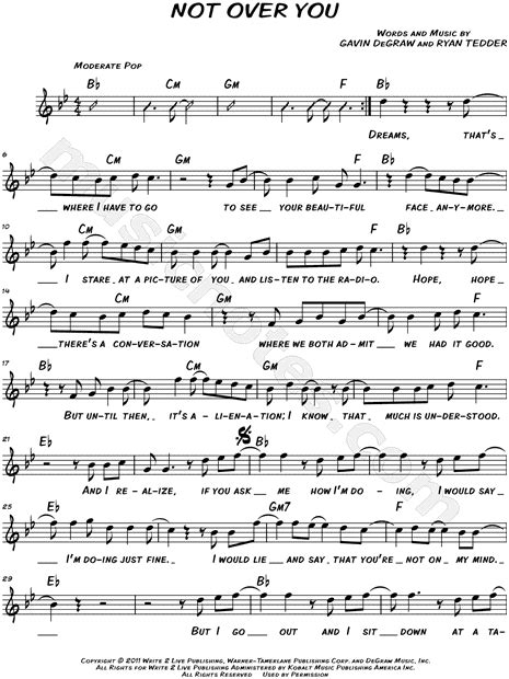 Gavin Degraw Not Over You Sheet Music Leadsheet In Bb Major