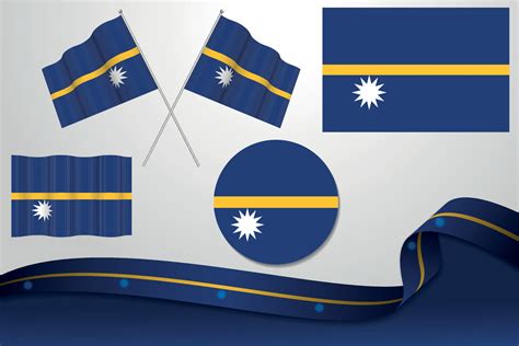 Set Of Nauru Flags In Different Designs Icon Flaying Flags And Ribbon