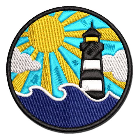 Lighthouse Sea Ocean Waves Applique Multi Color Embroidered Iron On Patch 2 0 Inch Mini