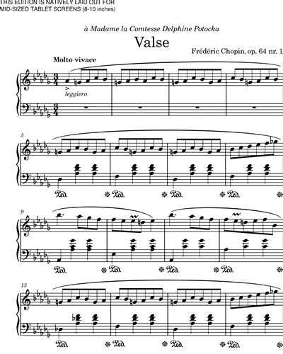 Waltz In D Flat Major Op 64 No 1 Minute Waltz Formatted For