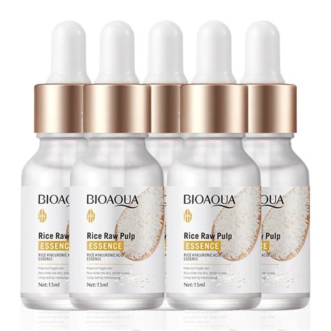 5pcs Bioaqua Rice Raw Pulp Face Serum Hyaluronic Acid Face Essence