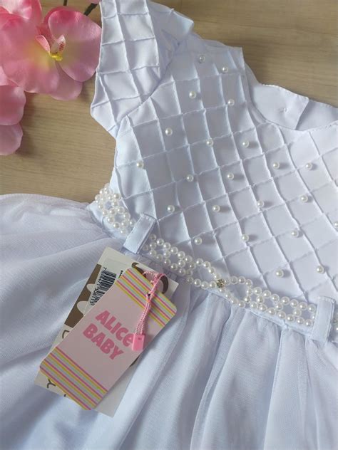 Vestido Festa Branco Luxo Batizado Mod Tam Anos Elo