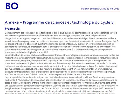 Nouveaux Programmes Sciences Et Technologie Cycle Juin Cmp