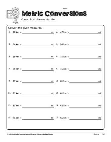Kilometers to Miles Worksheets
