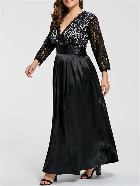 13 Off Lace Sleeve V Neck Plus Size Evening Dress Rosegal