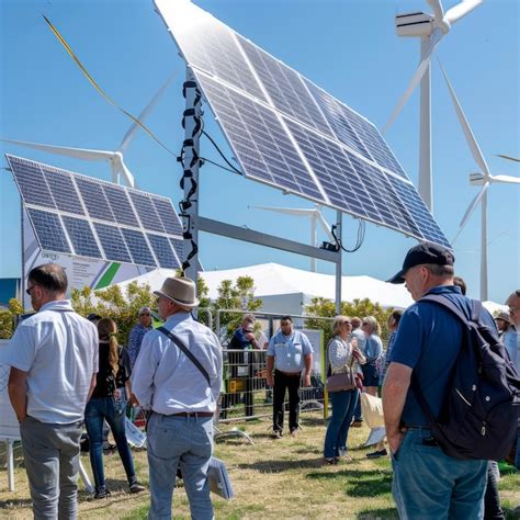 premium photo  group  people  standing   solar panel