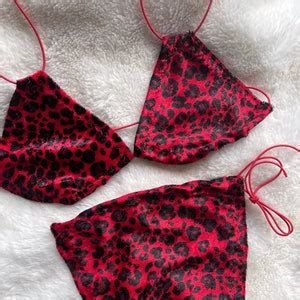 Red Velvet Leopard Micro Bikini Stripper Outfit Bandeau Micro Bikini Exotic Dance Wear Etsy