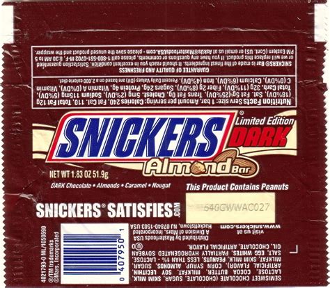 2006 Snickers Almond Dark Candy Wrapper Archive