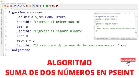 Algoritmo En Pseint Suma De Dos N Meros Youtube