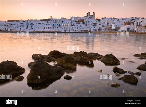 Beach In Naousa Village On Paros Island Greece Stock Photo Alamy