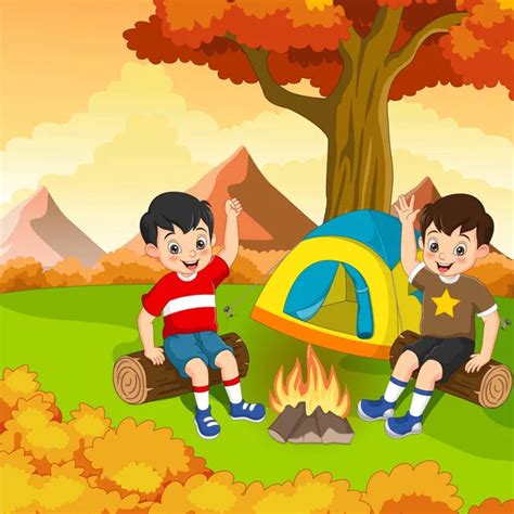 Cartoon Children Campfire Camping Kids Tent Stock Vector Image By